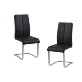 Black Faux Leather Upholstered Dining Chair Set of 2, Chrome Finish Metal Frame Side Chairs