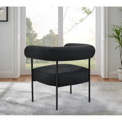 Soft Boucle Fabric Accent Chair, Contemporary Living Room 1pc Armchair with Black Metal Legs, Black