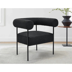 Soft Boucle Fabric Accent Chair, Contemporary Living Room 1pc Armchair with Black Metal Legs, Black