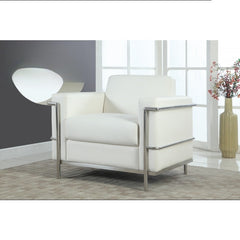 Executive Faux Leather Accent Club Chair, Chrome Metal Frame Soft Upholstered Living Room Armchair, White