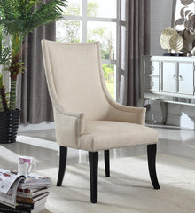 High Back Accent Chair, Black Wooden Legs, Contemporary Living Room Upholstered Chair, Natural