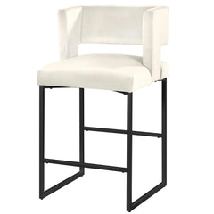 Modern Contemporary 27 Inch Counter Stool Set of 2 with Velvet Upholstery, Black Metal Legs, Kitchen Side Stool, Cream