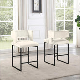 Modern Contemporary 27 Inch Counter Stool Set of 2 with Velvet Upholstery, Black Metal Legs, Kitchen Side Stool, Cream