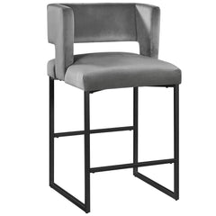 Modern Contemporary 27 Inch Counter Stool Set of 2 with Velvet Upholstery, Black Metal Legs, Kitchen Side Stool, Gray