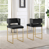 Modern Contemporary 27 Inch Counter Stool Set of 2 with Soft Padded Black Velvet Upholstery, Gold Metal Legs, Kitchen Side Stool
