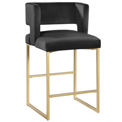 Modern Contemporary 27 Inch Counter Stool Set of 2 with Soft Padded Black Velvet Upholstery, Gold Metal Legs, Kitchen Side Stool