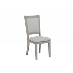 Rustic Oak Wood Dining Chair Set of 2, Fabric Upholstered Kitchen Side Chair, Gray