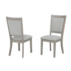 Rustic Oak Wood Dining Chair Set of 2, Fabric Upholstered Kitchen Side Chair, Gray