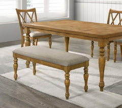 Antique Natural Oak Wood Dining Bench with Cushion, Farmhouse Style Bench for Home, Entryway, Kitchen Dining Room