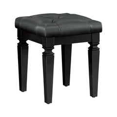 Modern Glam Bedroom Furniture 1pc Vanity Stool Luxury Black Finish Faux Leather Tufted Seat