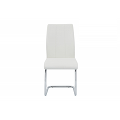 Contemporary Dining Chair Set of 2, Soft White Faux Leather Upholstered with Chrome Finish Metal Frame