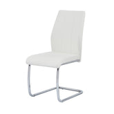 Contemporary Dining Chair Set of 2, Soft White Faux Leather Upholstered with Chrome Finish Metal Frame