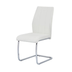 Contemporary Dining Chair Set of 2, Soft White Faux Leather Upholstered with Chrome Finish Metal Frame