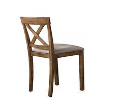 Antique Oak Wood Dining Chair Set of 2 with Open X Back and Padded Cushion, Kitchen Dining Room Side Chair, Brown/Beige