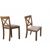 Antique Oak Wood Dining Chair Set of 2 with Open X Back and Padded Cushion, Kitchen Dining Room Side Chair, Brown/Beige