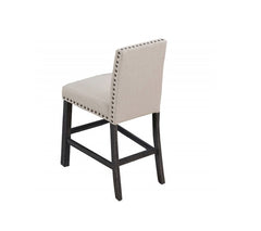 Upholstered Counter Dining Chair Set of 2, Nailhead Trim, Antique Gray Wood Legs Kitchen Side Counter Stools, Natural