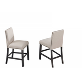Upholstered Counter Dining Chair Set of 2, Nailhead Trim, Antique Gray Wood Legs Kitchen Side Counter Stools, Natural