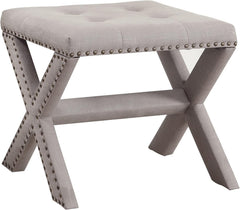 Linen Blend Accent Bench with Nailhead Trim, Tufted Seat Bench for Entryway Living Room, Grey