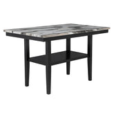 60" Counter Dining Table with Storage Bottom Shelf, Marble Finish Wood Top Table for Kitchen Dining Room, Black