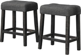 Transitional 24" Wood Counter Stool Set of 2, Backless Counter Seating with Upholstered Linen Fabric Cushion, Kitchen/Dining Room Furniture, Charcoal Black