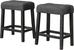 Transitional 24" Wood Counter Stool Set of 2, Backless Counter Seating with Upholstered Linen Fabric Cushion, Kitchen/Dining Room Furniture, Charcoal Black