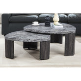 Granite Gray Triangle Faux Marble Coffee Table Set of 2, Modern Living Room Sofa Side Nesting Table Set