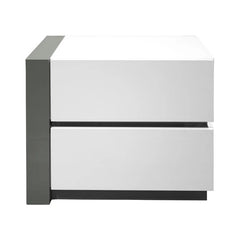 Modern Lacquer Nightstand Table with 2 Drawer for Bedroom Living Room, Wooden Bedside Table, White/Silver