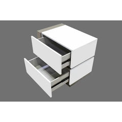 Modern Lacquer Nightstand Table with 2 Drawer for Bedroom Living Room, Wooden Bedside Table, White/Silver