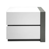 Modern Lacquer Nightstand Table with 2 Drawer for Bedroom Living Room, Wooden Bedside Table, White/Silver