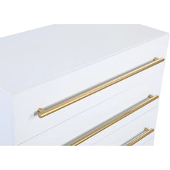 Contemporary 5-Drawer Chest with Gold Accent, 1 Piece Drawer Dresser for Bedroom, Wooden Storage Unit, White