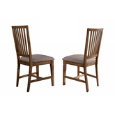 Natural Oak Wood Dining Chair Set of 2, Open Slat Back Kitchen Side Chair Set with Padded Cushion, Walnut Finish