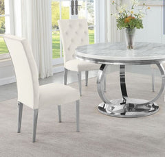 Modern Velvet Upholstered Dining Chair Set of 2, Chrome Finish Legs Tufted Kitchen Chair, Cream