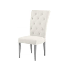 Modern Velvet Upholstered Dining Chair Set of 2, Chrome Finish Legs Tufted Kitchen Chair, Cream