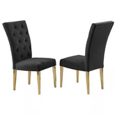 Modern Velvet Upholstered Dining Chair Set of 2, Gold Finish Legs Tufted Kitchen Chair, Black