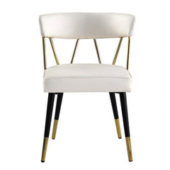 Glam Faux Leather Dining Chair Set of 2 with Gold Trim, Padded Seat Upholstered Kitchen Side Chair, Ivory