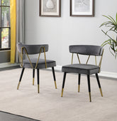 Glam Velvet Dining Chair Set of 2 with Gold Trim, Padded Seat Upholstered Kitchen Side Chair, Gray
