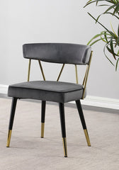 Glam Velvet Dining Chair Set of 2 with Gold Trim, Padded Seat Upholstered Kitchen Side Chair, Gray