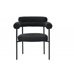 Set of 2 Boucle Fabric Kitchen Dining Chair with Armrest, Accent Upholstered Armchair, Metal Frame, Black