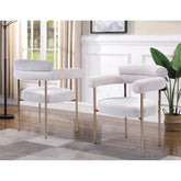Set of 2 Boucle Fabric Kitchen Dining Chair with Armrest, Accent Upholstered Armchair, Brushed Gold Trim Metal Frame, Cream