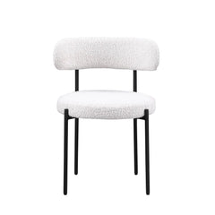Contemporary Dining Chair Set of 2, Boucle Fabric Upholstered Kitchen Chair with Metal Frame, Cream