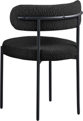 Contemporary Dining Chair Set of 2, Boucle Fabric Upholstered Kitchen Chair with Metal Frame, Black