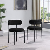 Contemporary Dining Chair Set of 2, Boucle Fabric Upholstered Kitchen Chair with Metal Frame, Black