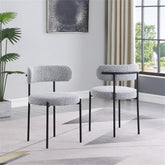 Contemporary Dining Chair Set of 2, Boucle Fabric Upholstered Kitchen Chair with Metal Frame, Gray