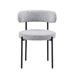 Contemporary Dining Chair Set of 2, Boucle Fabric Upholstered Kitchen Chair with Metal Frame, Gray