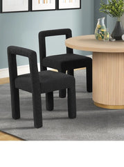 Modern Dining Chair Set of 2, Boucle Upholstered Kitchen Chair Set with Square Open Back, Black