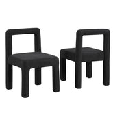 Modern Dining Chair Set of 2, Boucle Upholstered Kitchen Chair Set with Square Open Back, Black