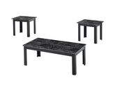 3pc Set Traditional Style Rectangular Coffee Table Square Shape End Table Wooden Legs Black Finish Faux Marble Top Wooden Furniture Gray Finish