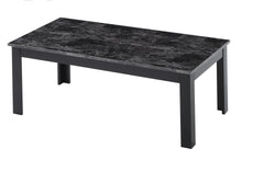 3pc Set Traditional Style Rectangular Coffee Table Square Shape End Table Wooden Legs Black Finish Faux Marble Top Wooden Furniture Gray Finish