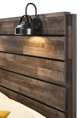 1pc Rustic Style Butcher Block Finish Weathered Brown Finish Full Size Bed w/ Lamp Wooden Bedroom Furniture