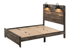 1pc Rustic Style Butcher Block Finish Weathered Brown Finish Full Size Bed w/ Lamp Wooden Bedroom Furniture